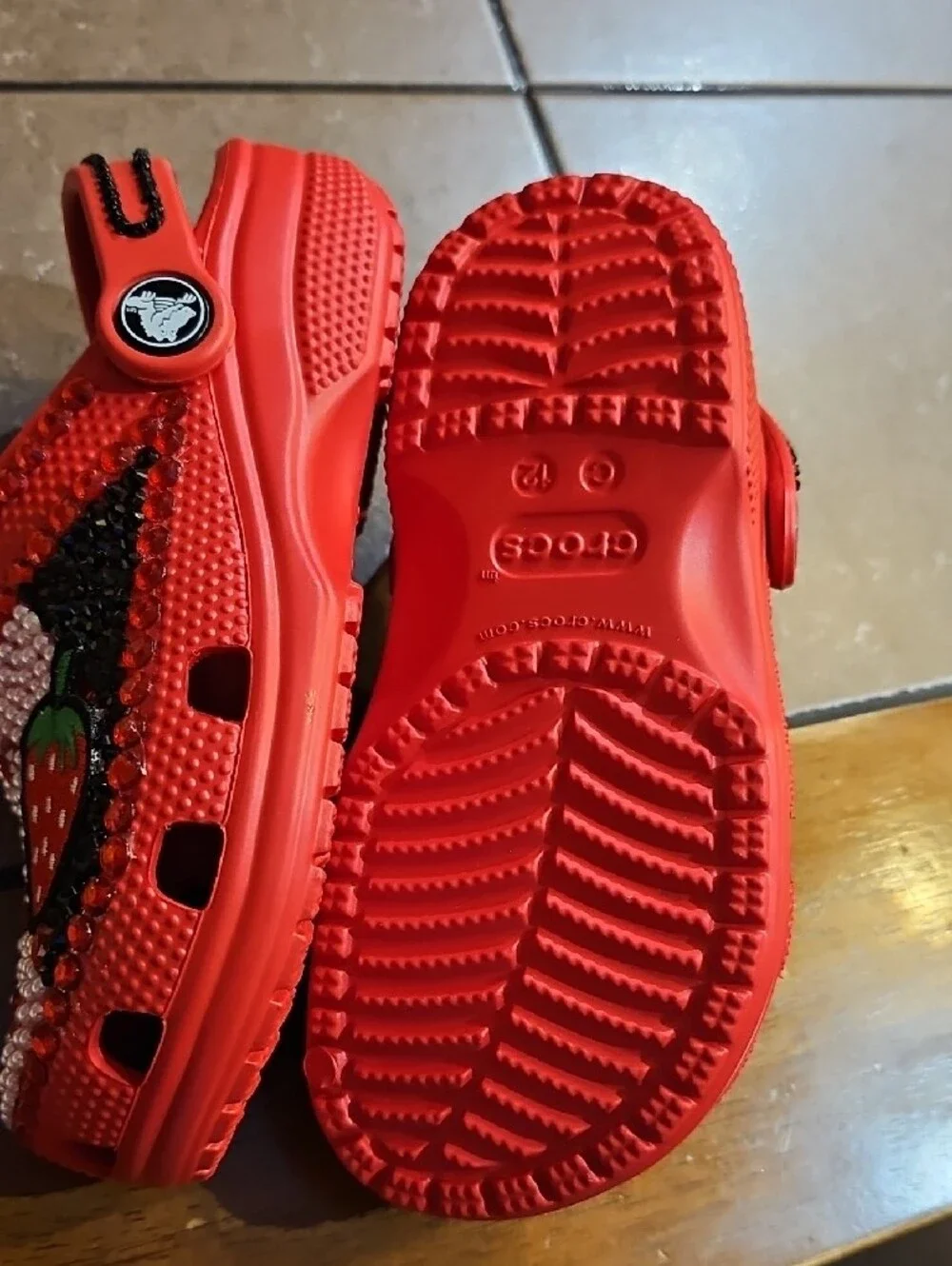 CROCS Red Kids Strawberry Jeweled Clogs